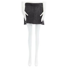NEIL BARRETT grey shearling front panel black leather step hem mini skirt S 30"