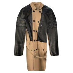 NEIL BARRETT LEATHER/COTTON BEIGE AND BLACK MEN'S TRENCH Coat XXL