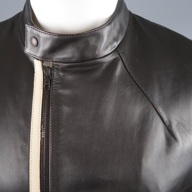 Black NEIL BARRETT M Brown Leather Jacket For Sale