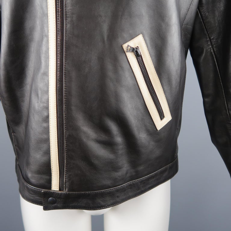 NEIL BARRETT M Brown Leather Jacket In Excellent Condition For Sale In San Francisco, CA