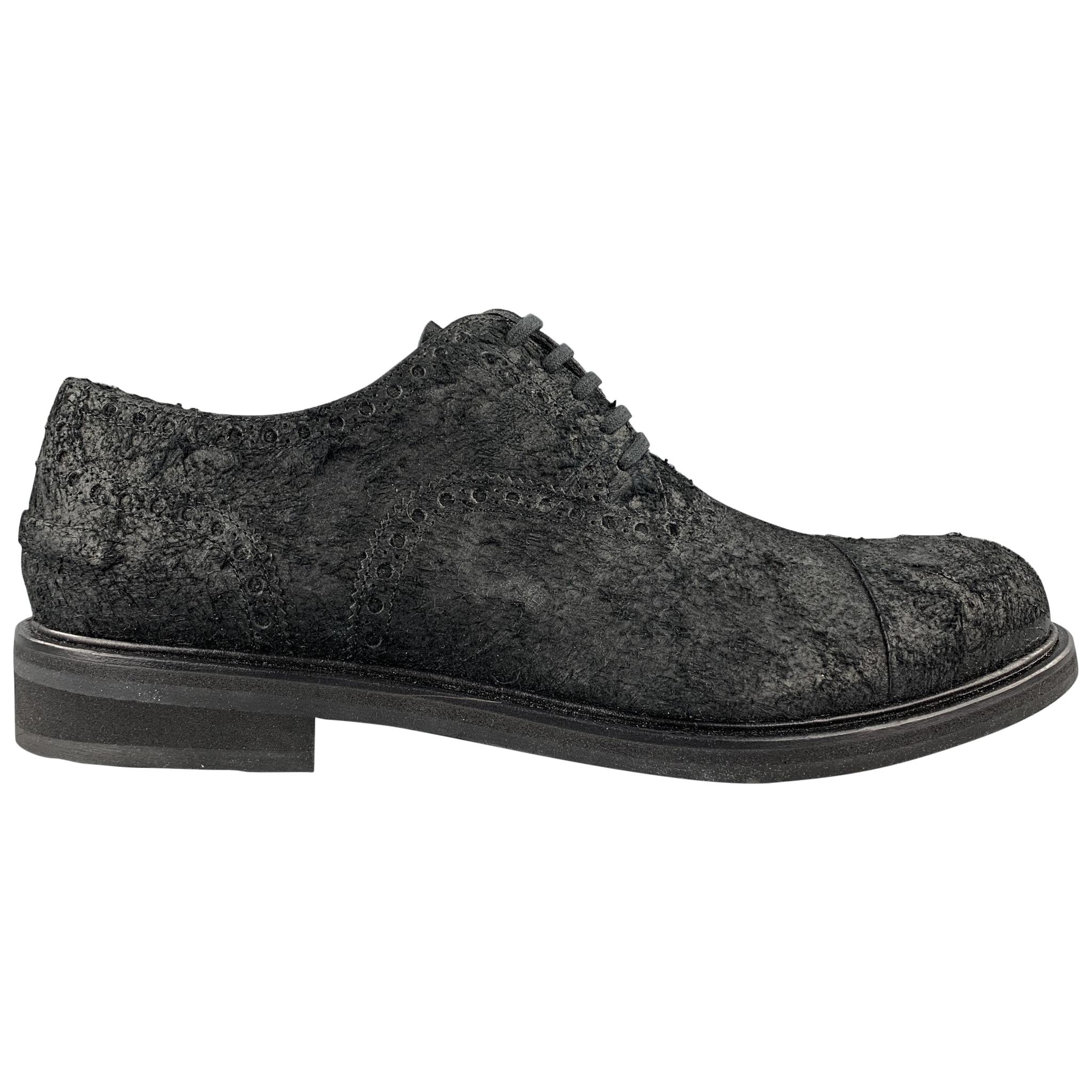 NEIL BARRETT Men's Size 10 Black Textured Suede Cap Toe Lace Up Shoes - NEW