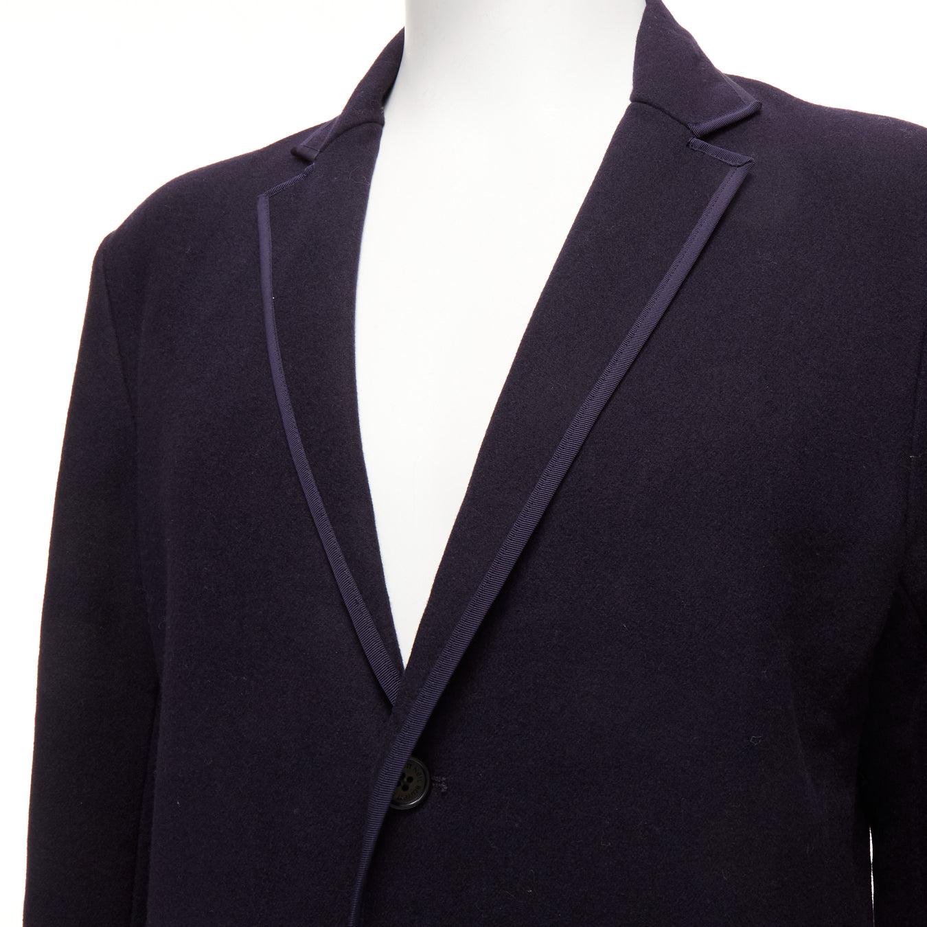 NEIL BARRETT navy wool blend ribbon trimmed pocket detail long coat IT48 M
Reference: JSLE/A00104
Brand: Neil Barrett
Material: Wool, Blend
Color: Navy
Pattern: Solid
Closure: Button
Lining: Navy Fabric
Extra Details: Double pocket detail at right