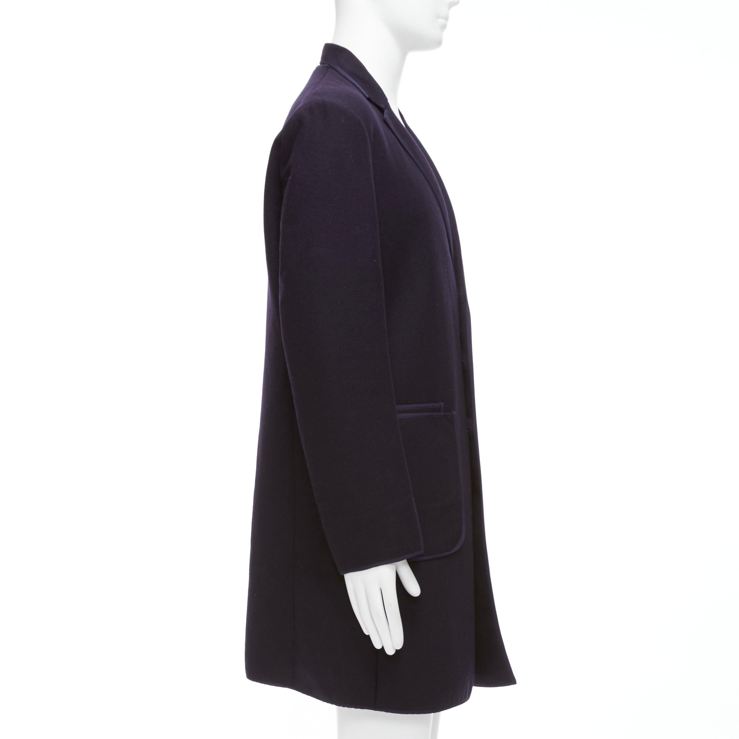 NEIL BARRETT navy wool blend ribbon trimmed pocket detail long coat IT48 M In Excellent Condition For Sale In Hong Kong, NT
