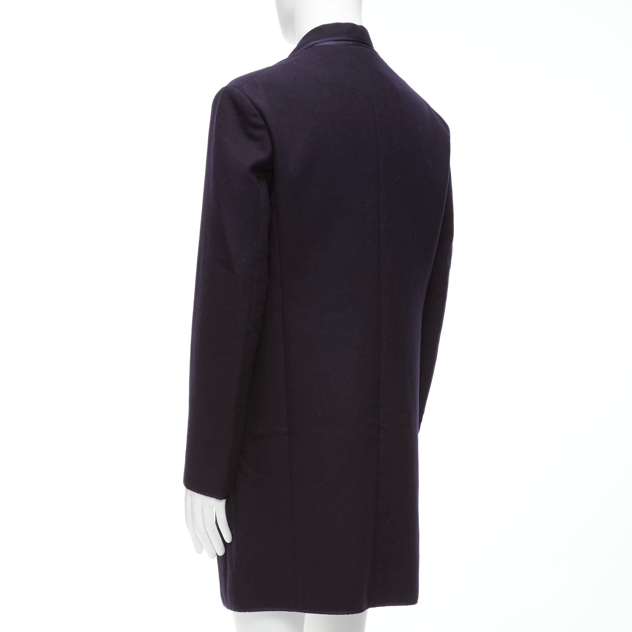 NEIL BARRETT navy wool blend ribbon trimmed pocket detail long coat IT48 M For Sale 2