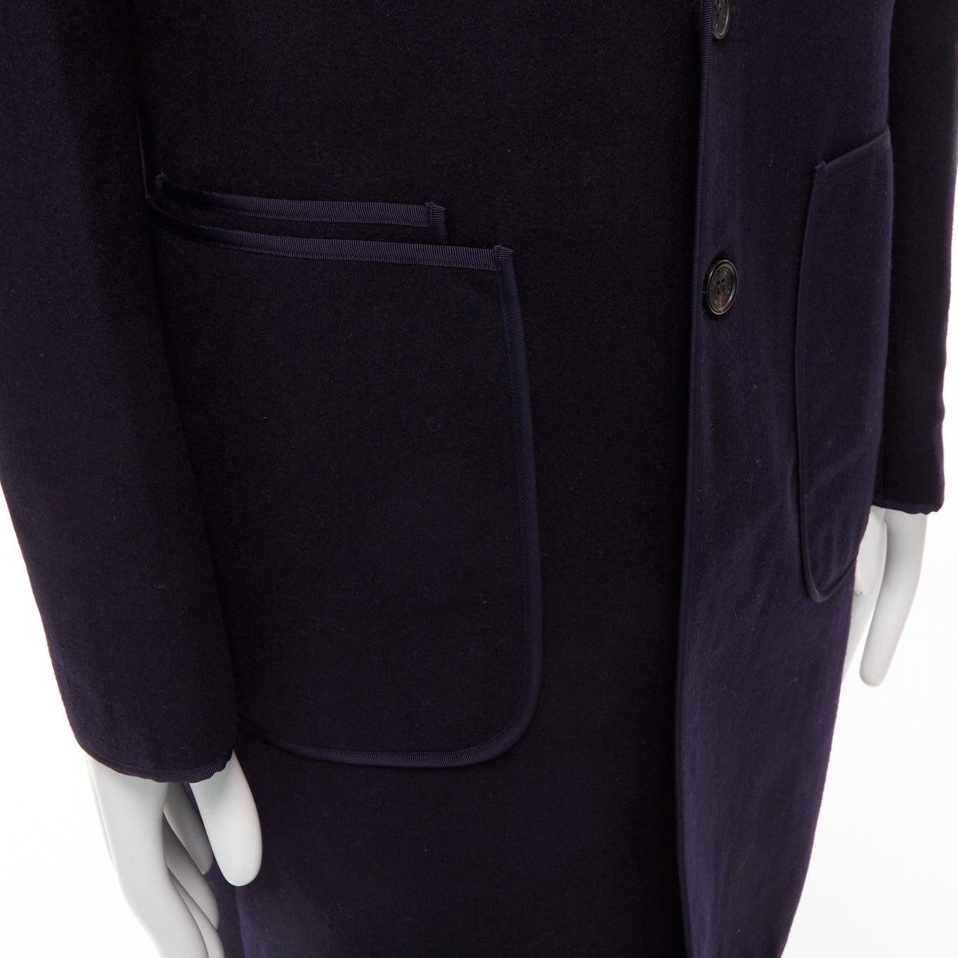 NEIL BARRETT navy wool blend ribbon trimmed pocket detail long coat IT48 M For Sale 3