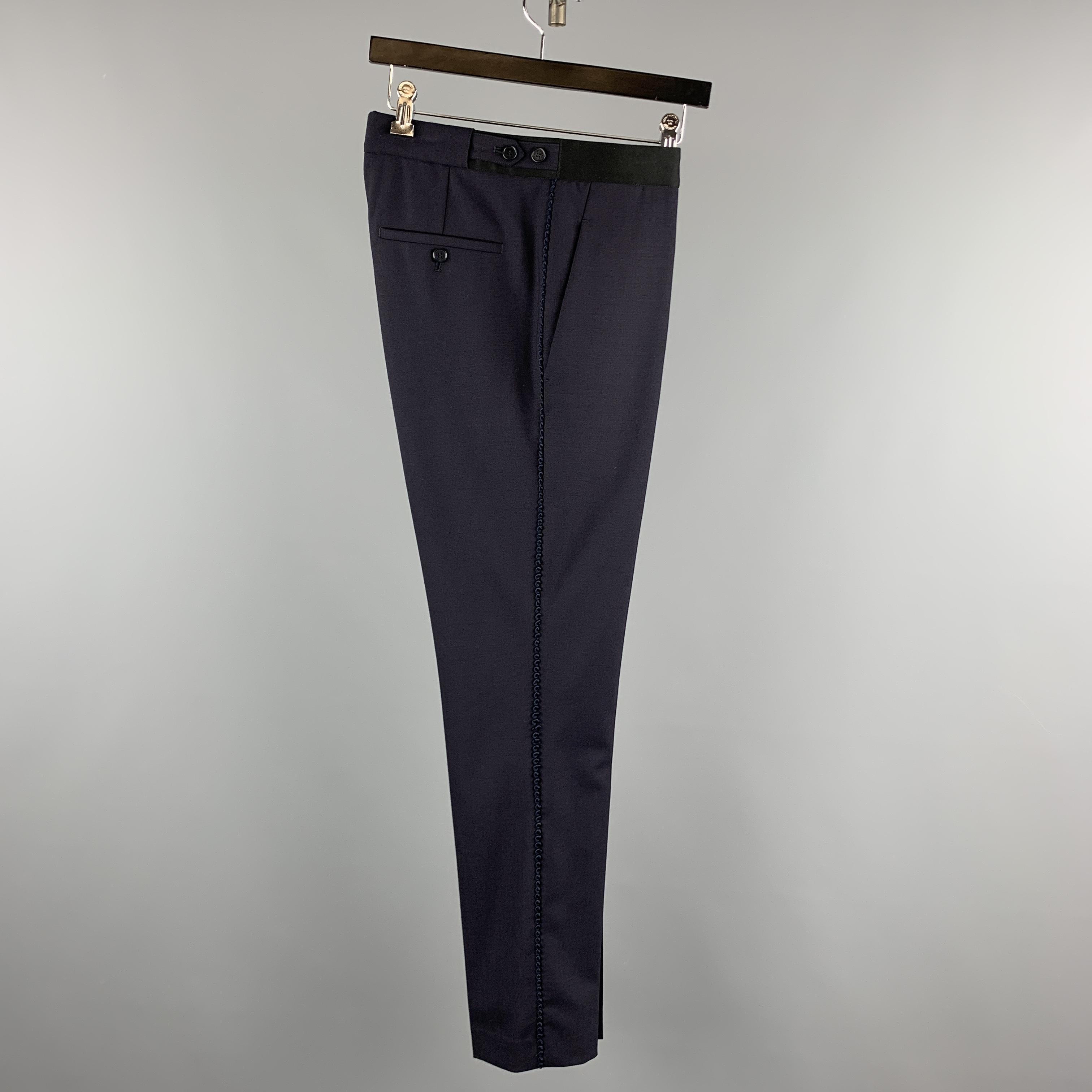 Men's NEIL BARRETT S/S 18 Size 32 Navy Wool Blend Tuxedo Dress Pants