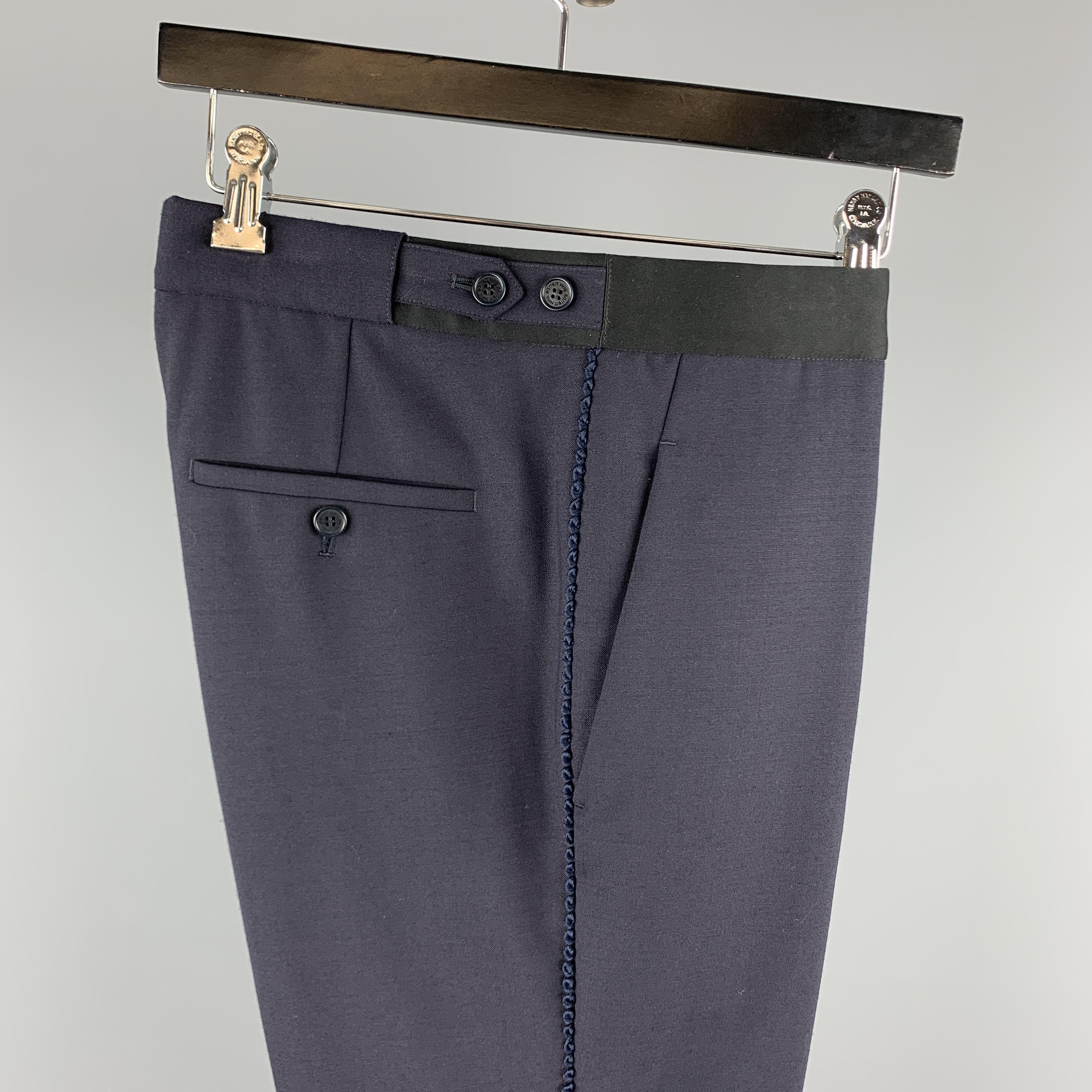 NEIL BARRETT S/S 18 Size 32 Navy Wool Blend Tuxedo Dress Pants 1