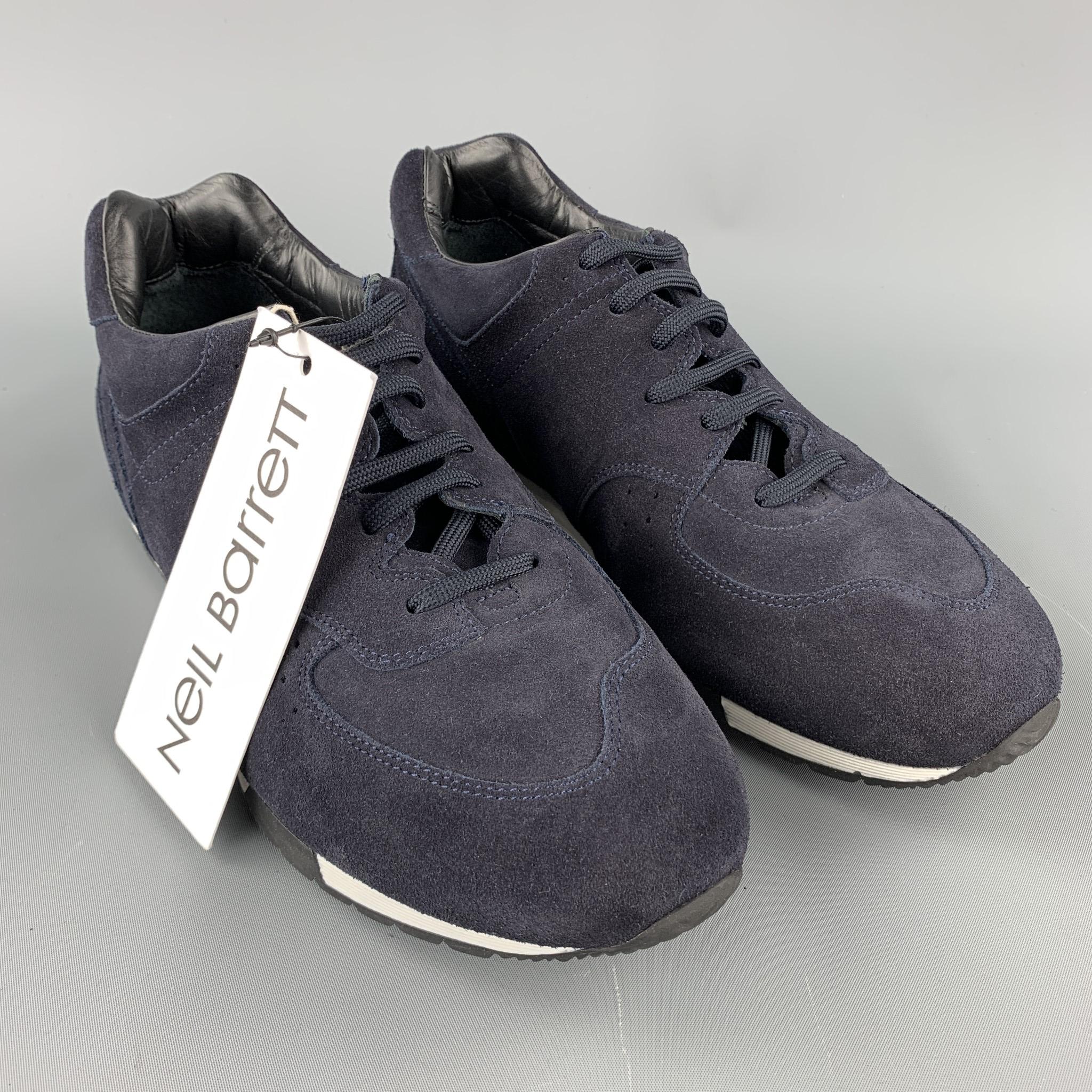 NEIL BARRETT sneakers comes in a navy suede featuring stitching details lace up, and a rubber sole. Made in Italy.

New With Box. 
Marked: IT 43

Outsole:

11.5 in. x 4 in. 