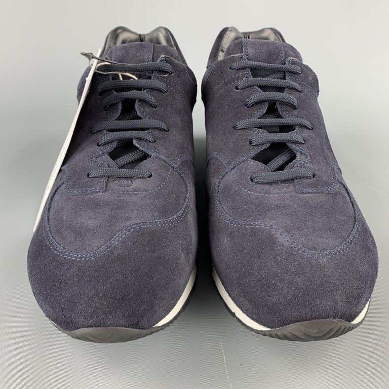 NEIL BARRETT Size 10 / IT 43 Navy Blue Suede Lace Up Sneakers For Sale ...
