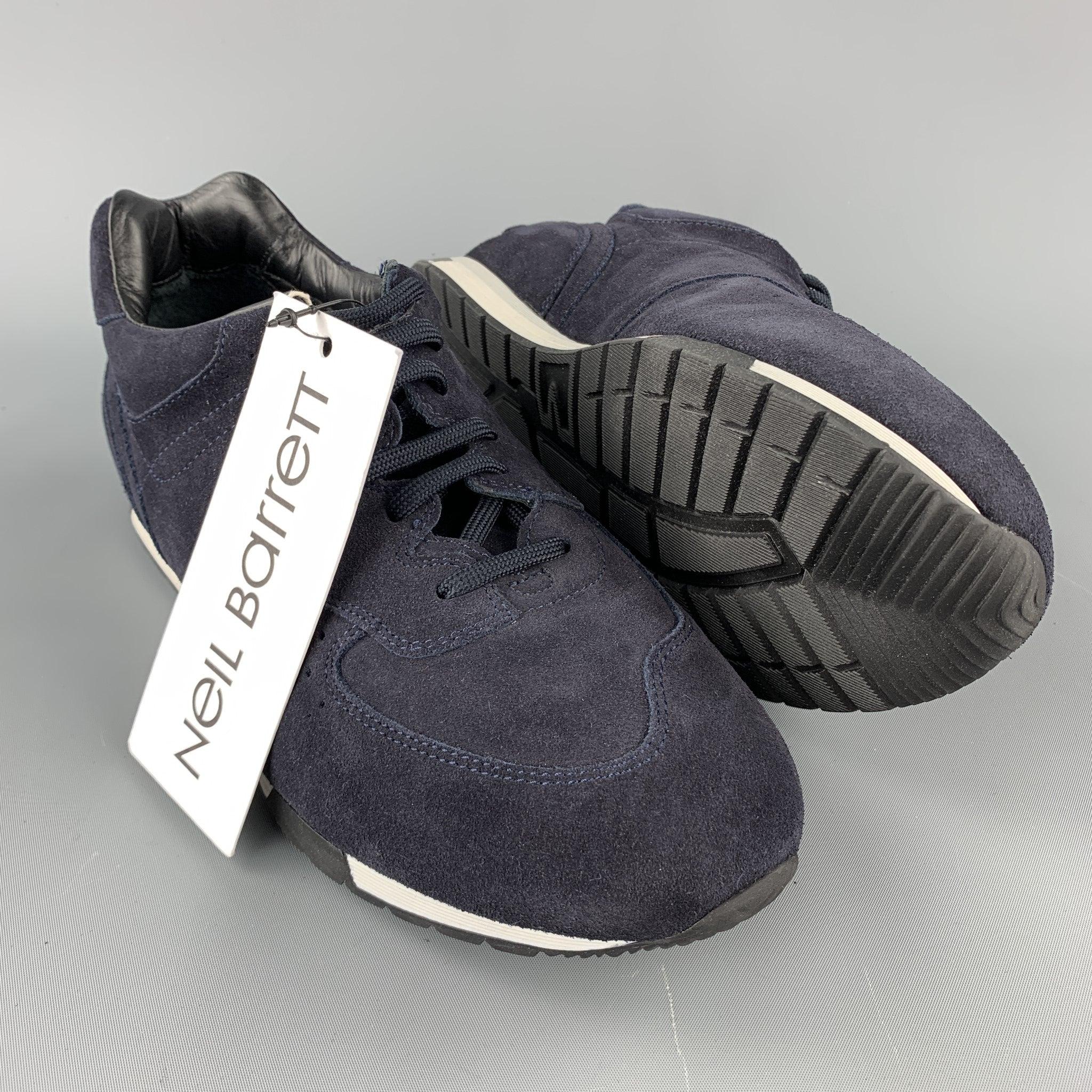 NEIL BARRETT Size 10 Navy Suede Lace Up Sneakers In Good Condition For Sale In San Francisco, CA