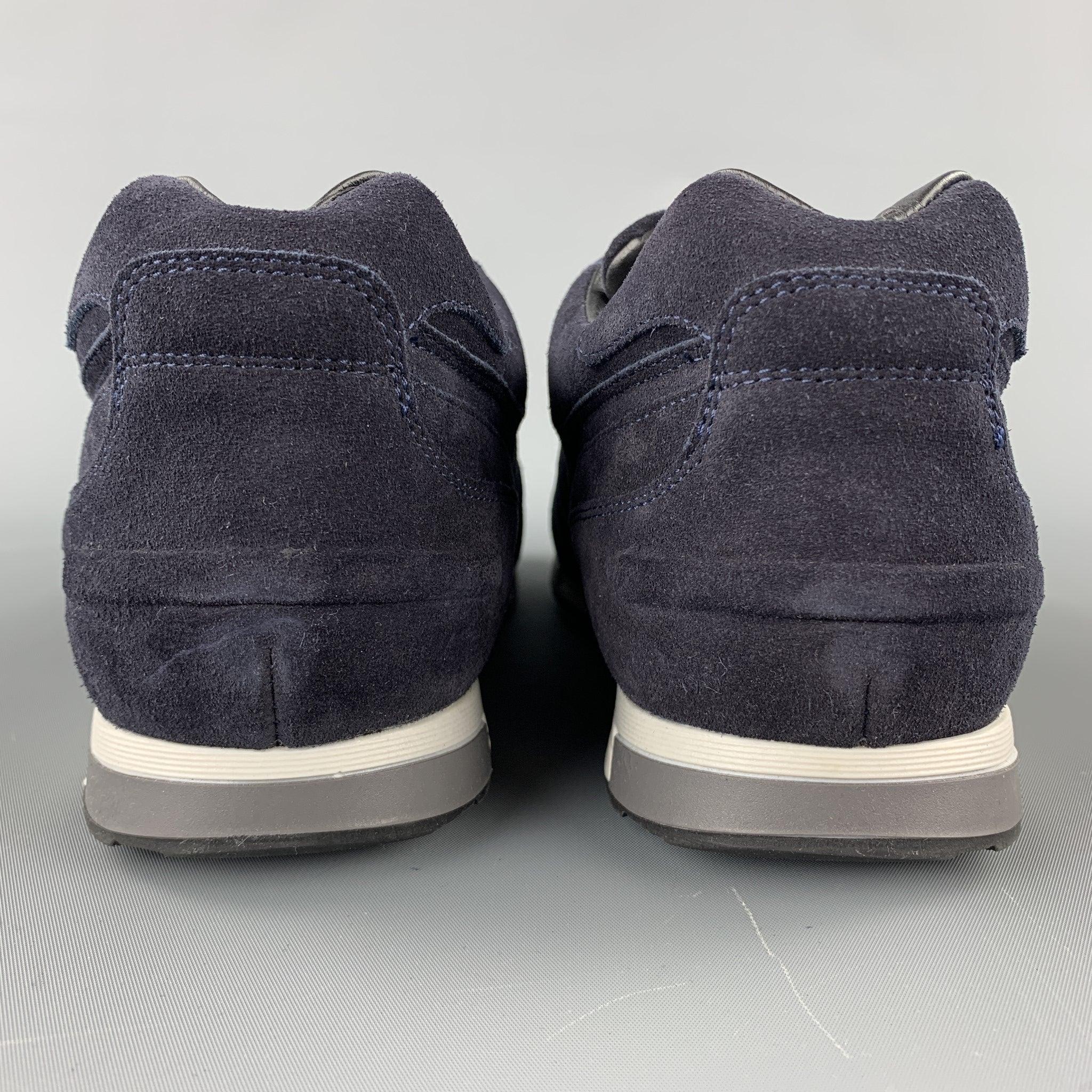NEIL BARRETT Size 10 Navy Suede Lace Up Sneakers For Sale 1
