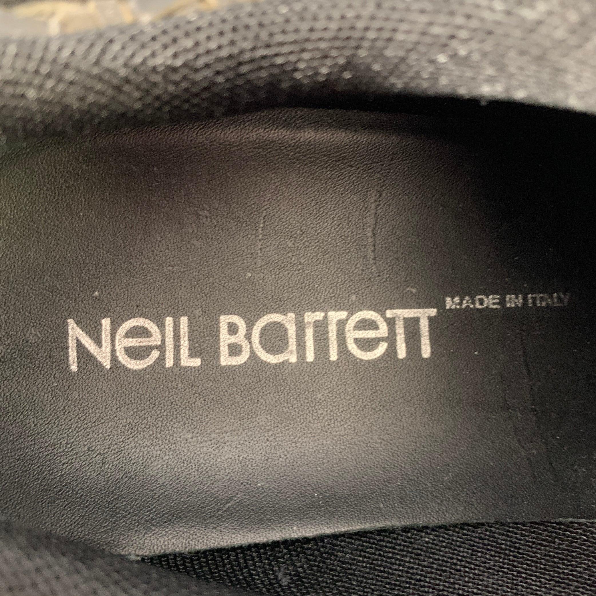 NEIL BARRETT Size 10.5 Black Silver Woven Leather Sneakers en vente 2