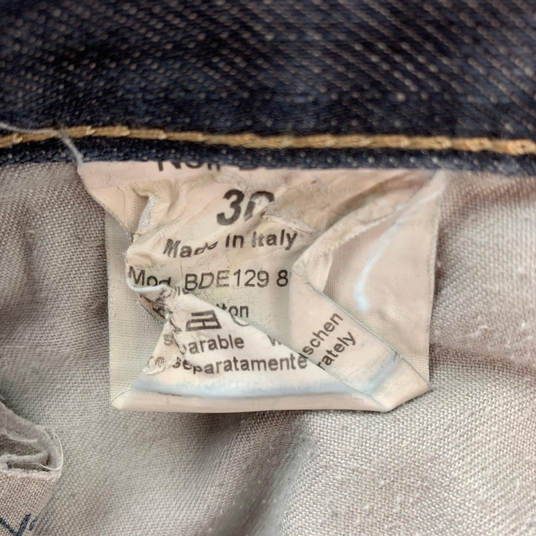NEIL BARRETT Size 30 Indigo Distressed Denim Button Fly Jeans In Good Condition For Sale In San Francisco, CA