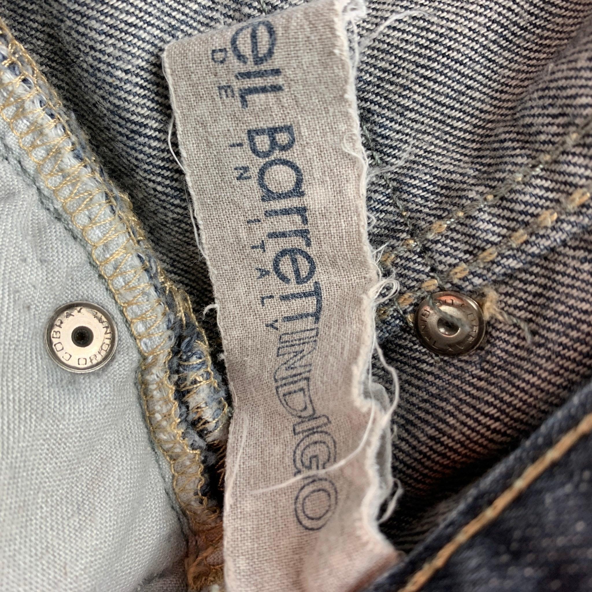 Men's NEIL BARRETT Size 30 Indigo Distressed Denim Button Fly Jeans For Sale