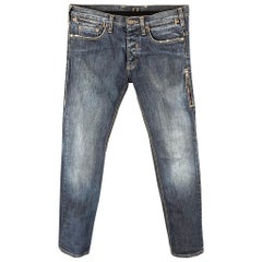 NEIL BARRETT Size 30 Indigo Distressed Denim Button Fly Jeans