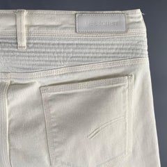 NEIL BARRETT Size 34 White Textured Cotton Blend Moto Racer Jeans