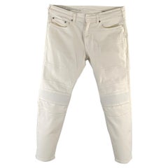 NEIL BARRETT Size 34 White Textured Cotton Blend Moto Racer Jeans