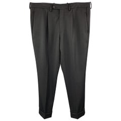 NEIL BARRETT Size 36 Black Twill Wool Pleated Cuffed Dress Pants