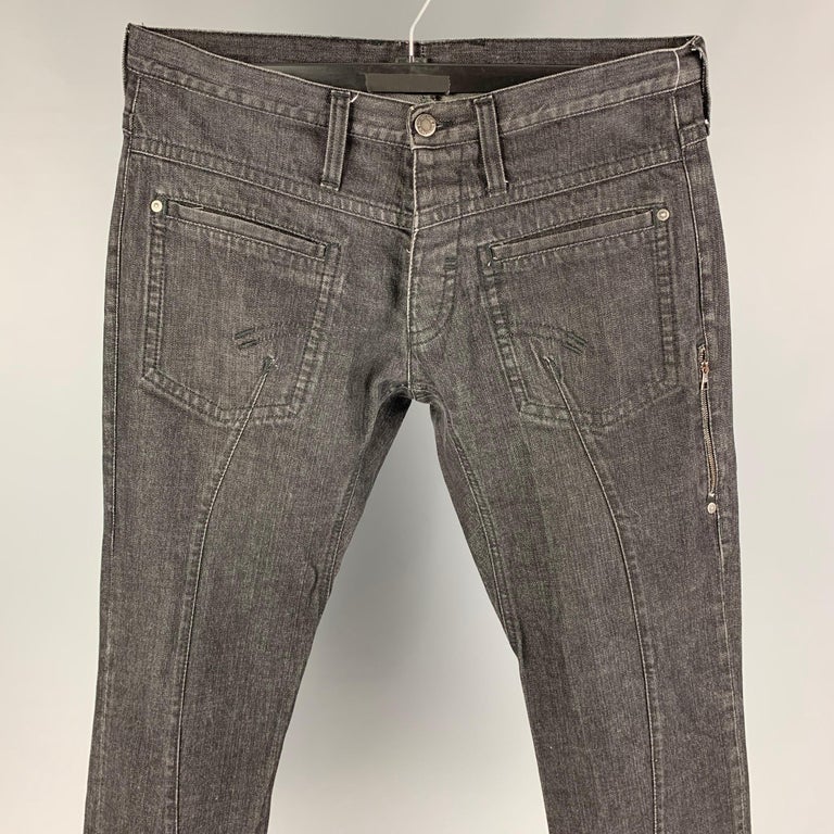 NEIL BARRETT Size 36 Charcoal Stitched Cotton Large Pockets Jeans at 1stDibs