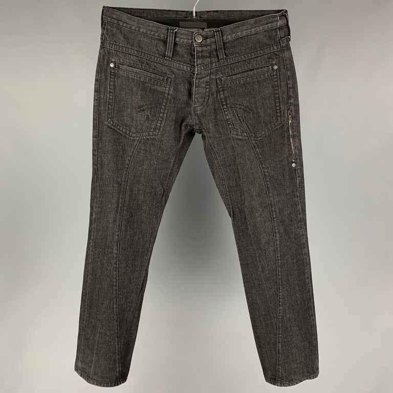 linear charm left NEIL BARRETT Size 36 Charcoal Stitched Cotton Large Pockets Jeans at 1stDibs