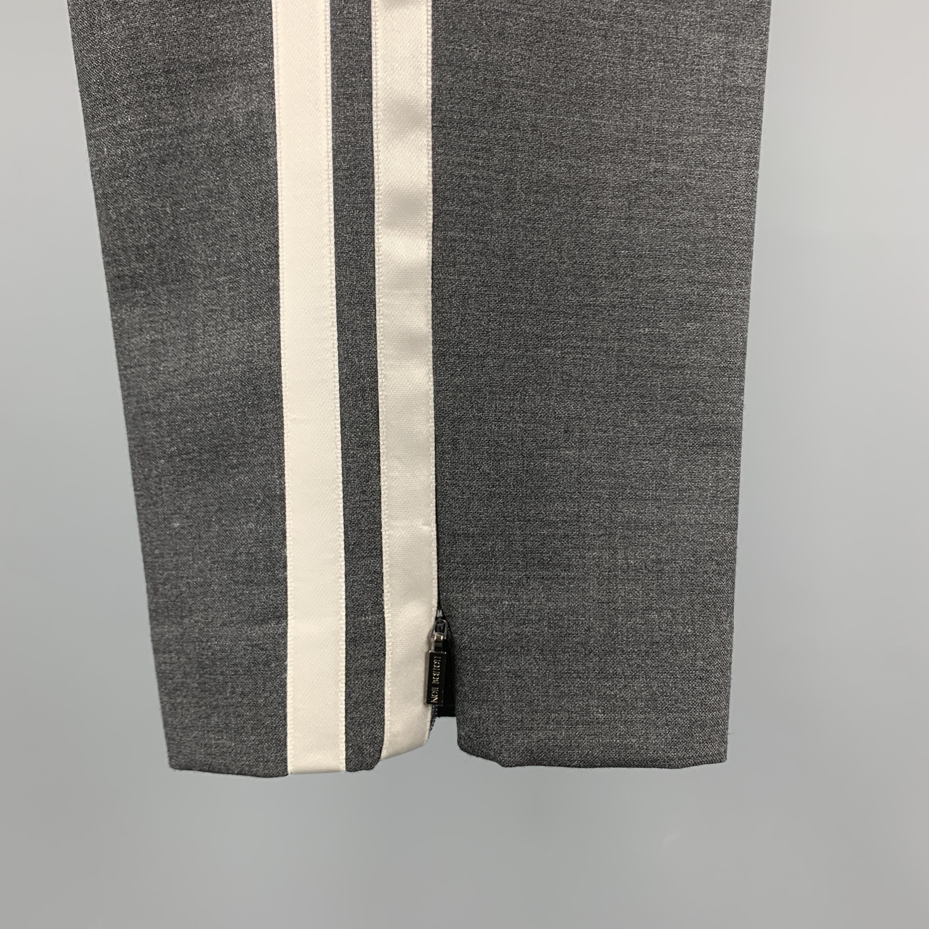 Men's NEIL BARRETT Size 36 Dark Gray Solid Wool Blend Tuxedo Dress Pants