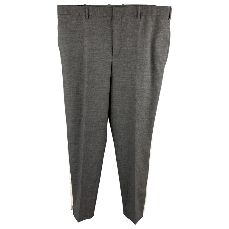 NEIL BARRETT Size 36 Dark Gray Solid Wool Blend Tuxedo Dress Pants at ...