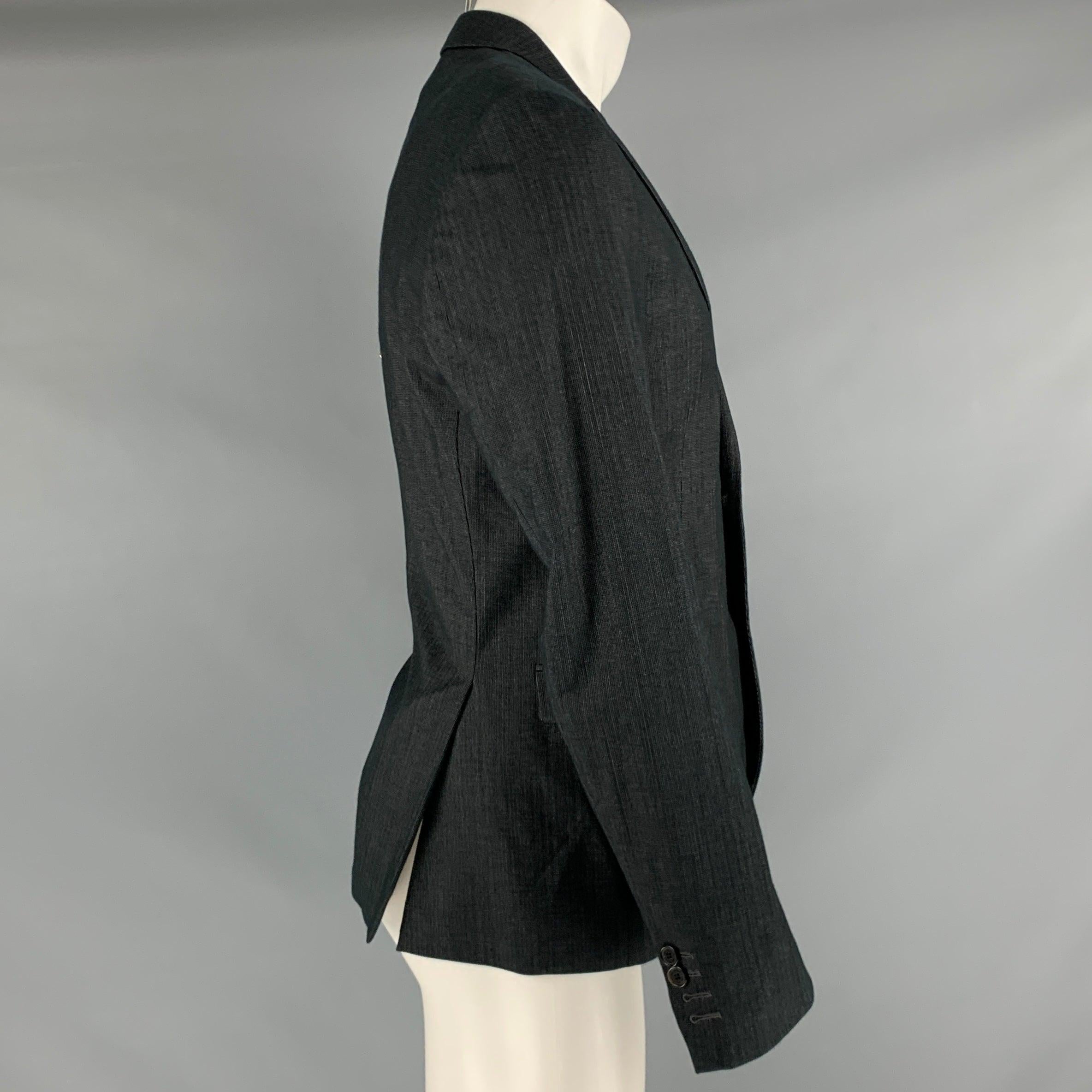 NEIL BARRETT Size 38 Charcoal Black Grid Wool Blend Peak Lapel Sport Coat In Excellent Condition For Sale In San Francisco, CA