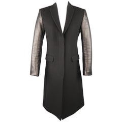 NEIL BARRETT Size 4 Black Virgin Wool Peak Lapel Leather Sleeve Coat