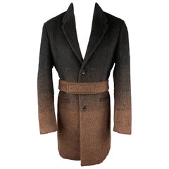 NEIL BARRETT Size 40 Black & Brown Ombre Textured Wool Blend Notch Lapel Belted