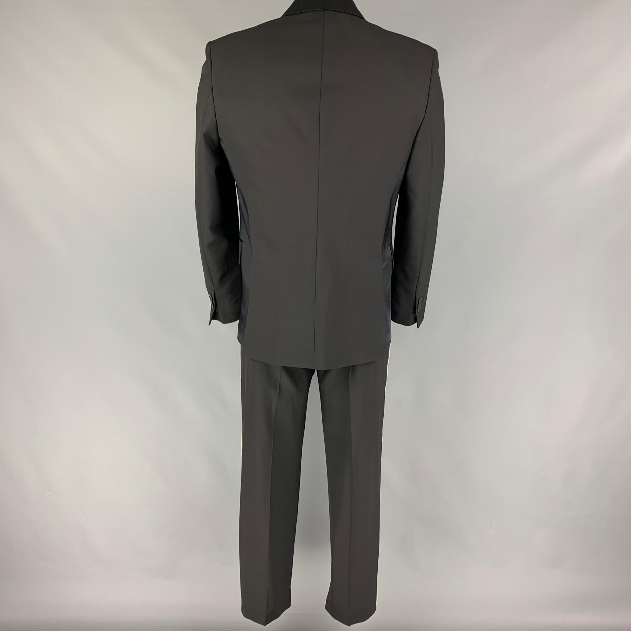 NEIL BARRETT Size 40 Black White Polyester Blend Peak Lapel Suit In Good Condition In San Francisco, CA