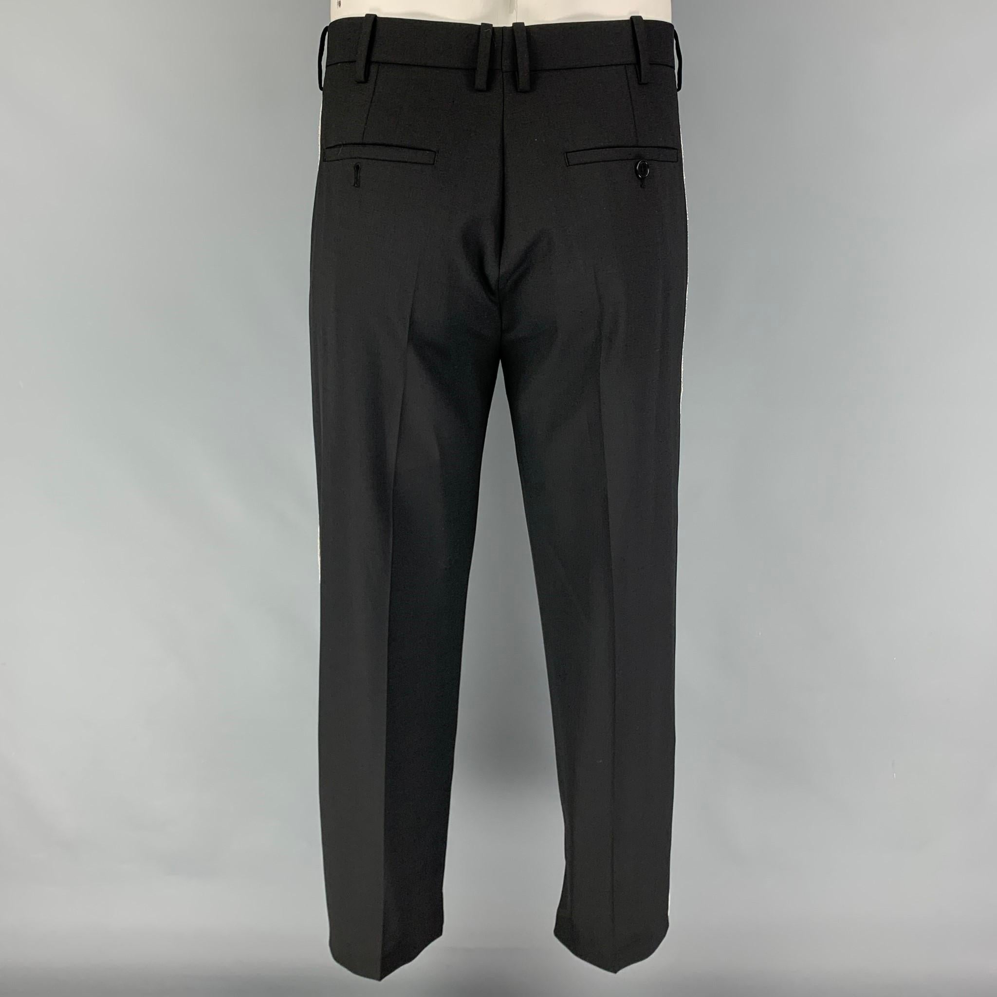 NEIL BARRETT Size 40 Black White Polyester Blend Peak Lapel Suit 2