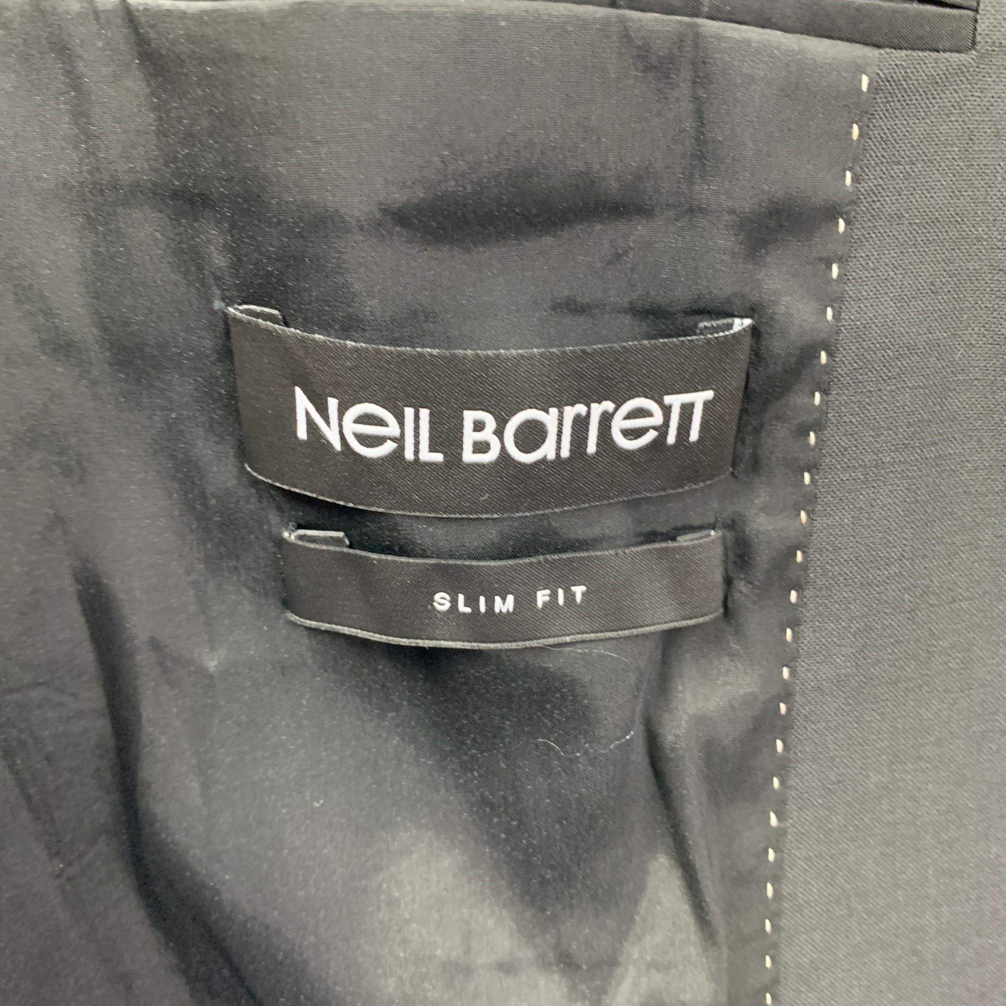 NEIL BARRETT Size 40 Black White Polyester Blend Peak Lapel Suit 4