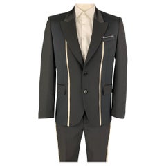 NEIL BARRETT Size 40 Black White Polyester Blend Peak Lapel Suit