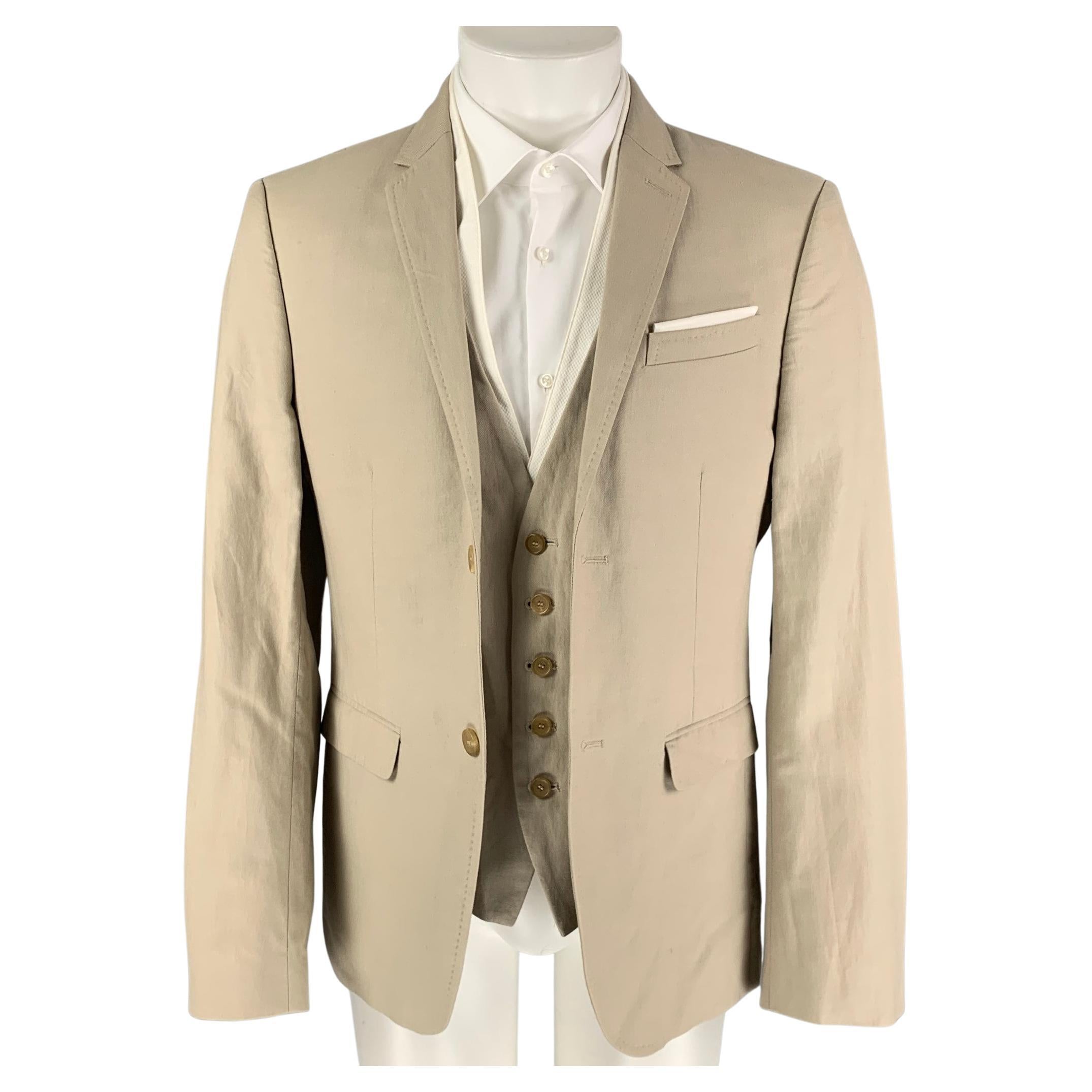 NEIL BARRETT Size 40 Khaki White Cotton / Linen Sport Coat
