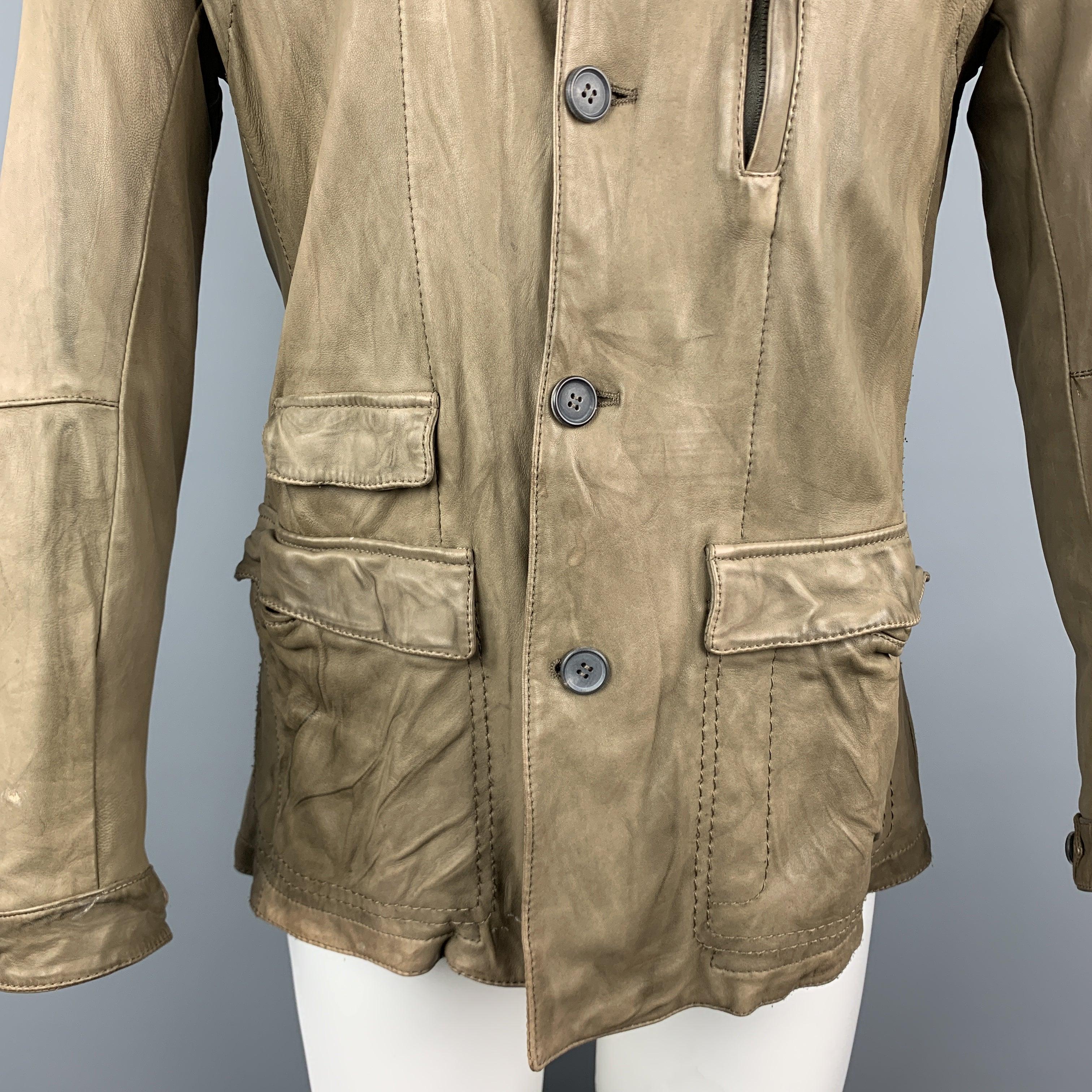 NEIL BARRETT Size 40 Taupe Leather Buttoned Epaulet Jacket In Good Condition For Sale In San Francisco, CA