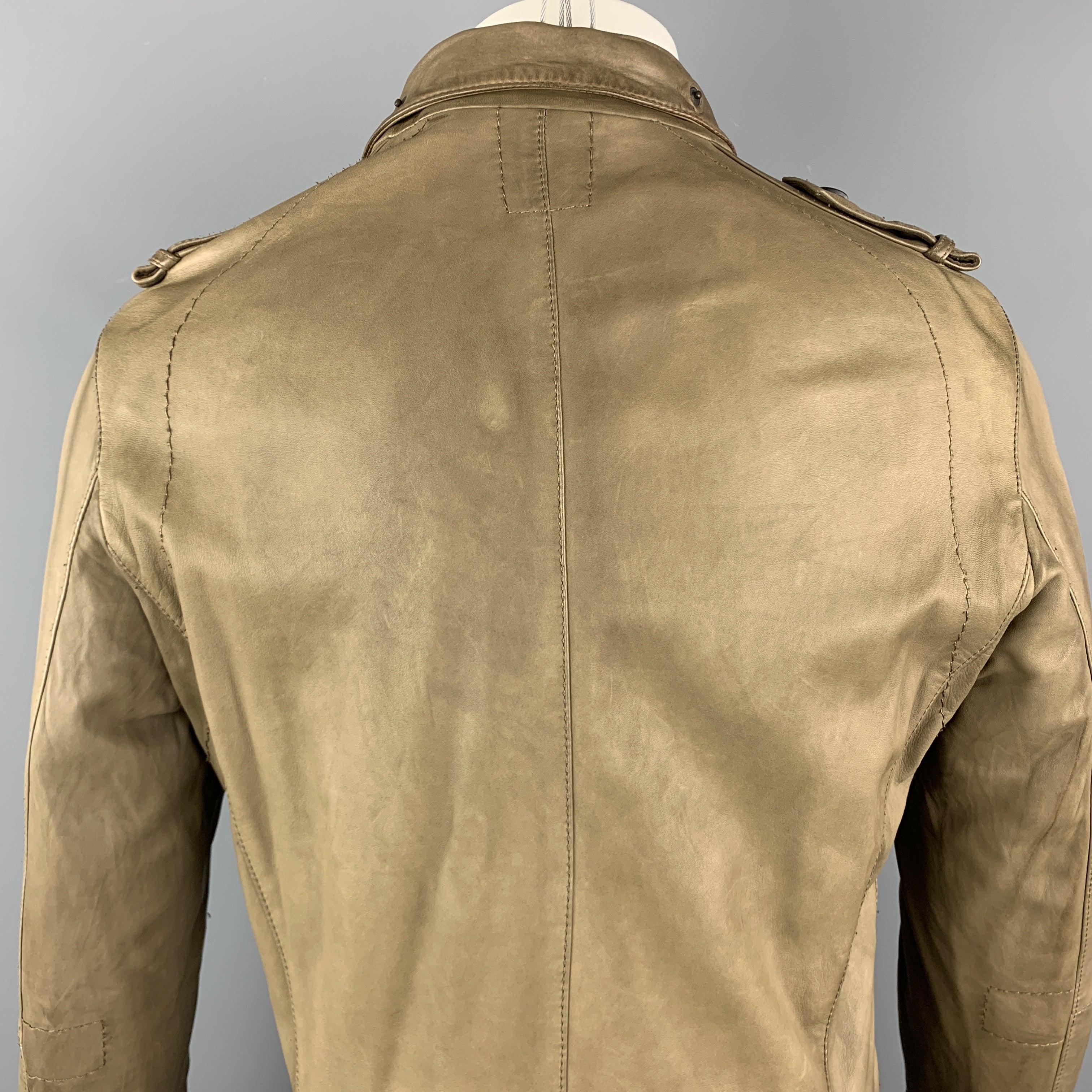 NEIL BARRETT Size 40 Taupe Leather Buttoned Epaulet Jacket For Sale 1