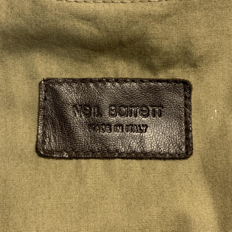 NEIL BARRETT Size 40 Taupe Leather Buttoned Epaulet Jacket For Sale 3