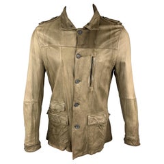 NEIL BARRETT Size 40 Taupe Leather Buttoned Epaulet Jacket