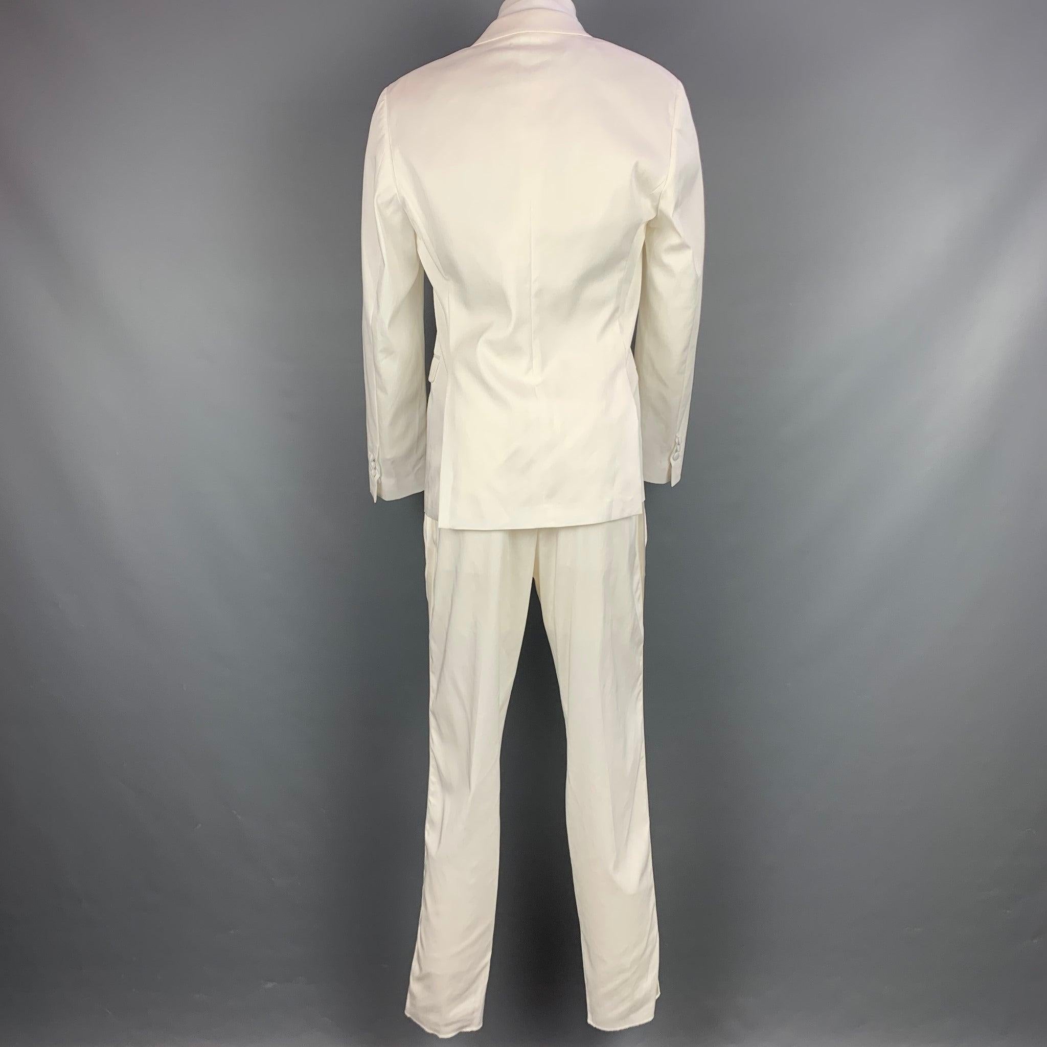 NEIL BARRETT Size 40 White Tencel Blend Notch Lapel Tuxedo Suit In Good Condition For Sale In San Francisco, CA