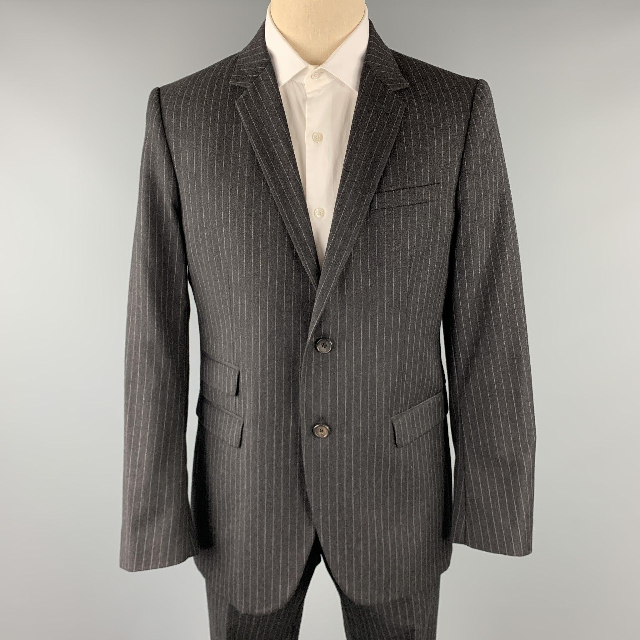 NEIL BARRETT Size 42 Regular Charcoal Stripe Wool Notch Lapel Suit In Excellent Condition For Sale In San Francisco, CA