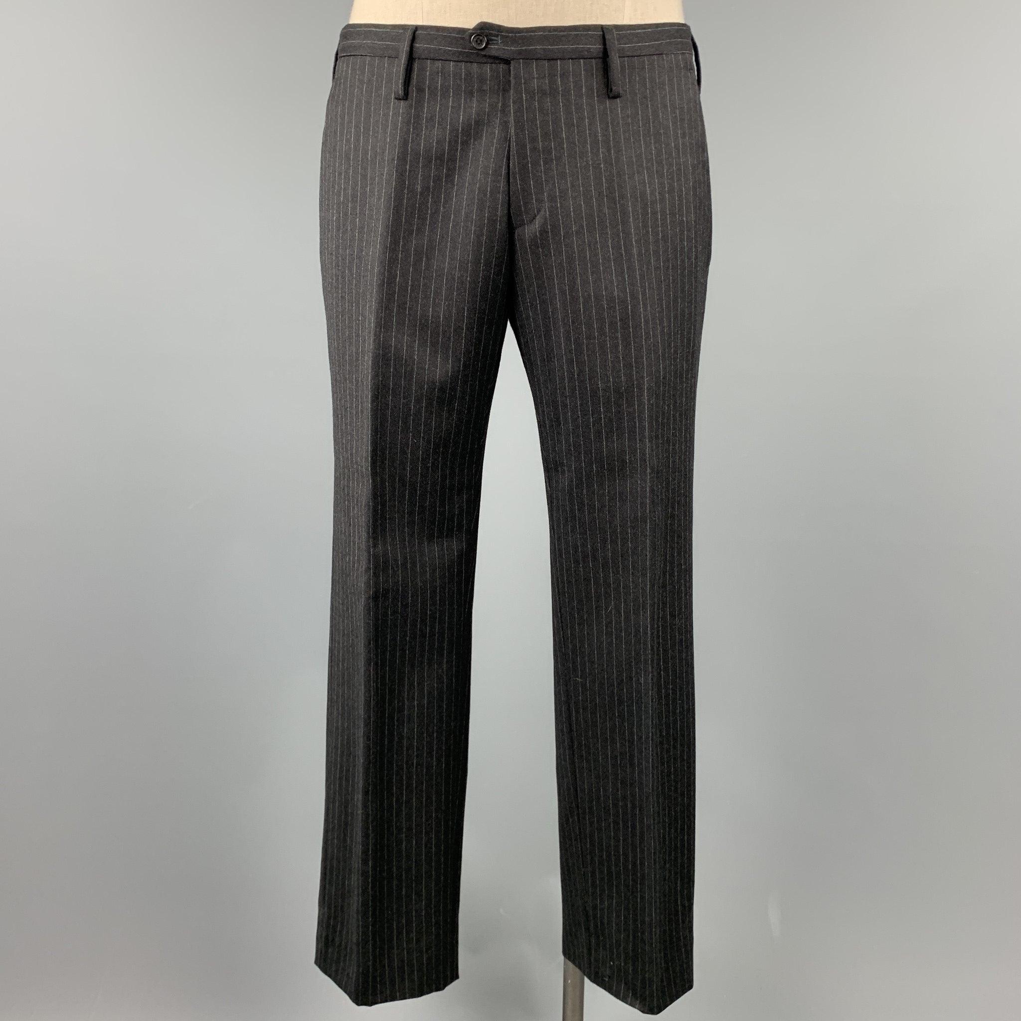 NEIL BARRETT Size 42 Regular Charcoal Stripe Wool Notch Lapel Suit For Sale 2