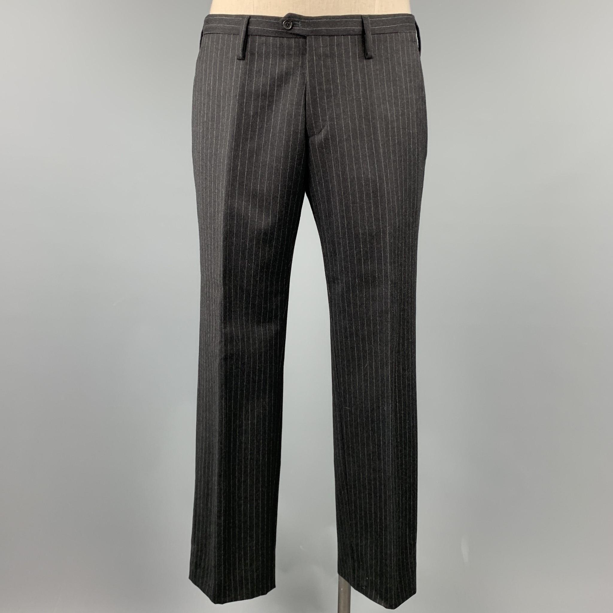 Black NEIL BARRETT Size 42 Regular Charcoal Stripe Wool Notch Lapel Suit