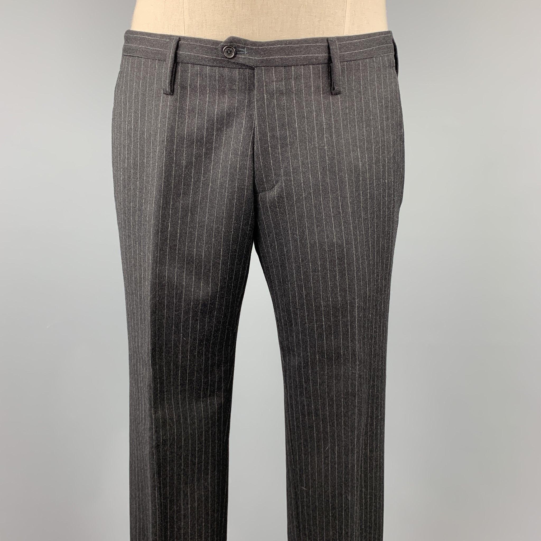 NEIL BARRETT Size 42 Regular Charcoal Stripe Wool Notch Lapel Suit For Sale 3