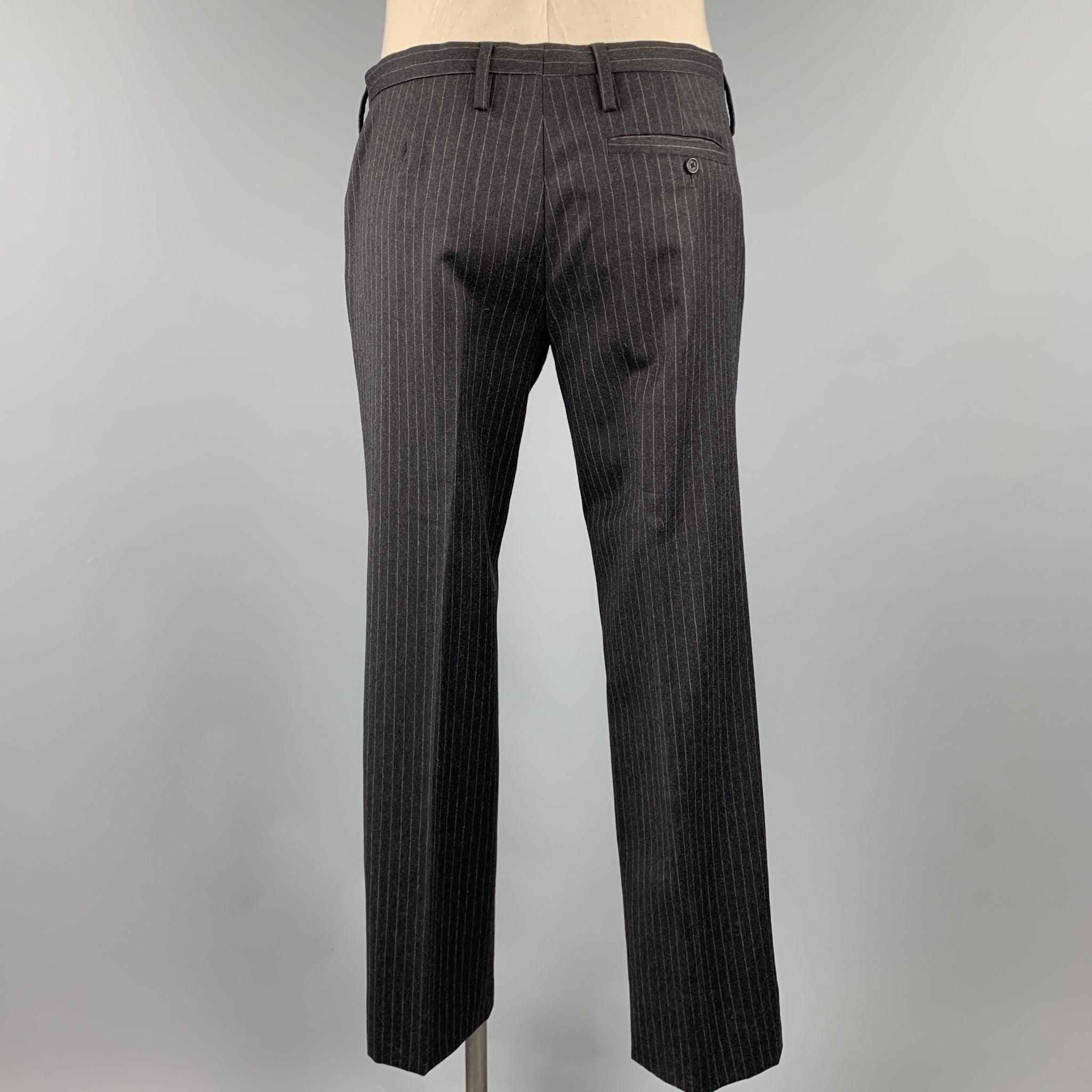 NEIL BARRETT Size 42 Regular Charcoal Stripe Wool Notch Lapel Suit For Sale 4