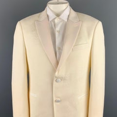 NEIL BARRETT Size 44 Cream Jacquard Wool Peak Lapel Sport Coat