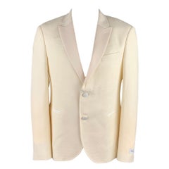 NEIL BARRETT Size 44 Cream Jacquard Wool Peak Lapel Sport Coat
