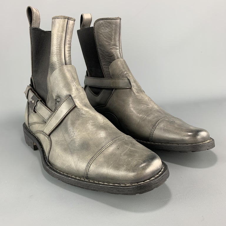 NEIL BARRETT Size 7 Gray Antique Leather Strap Detail Ankle Boots For ...