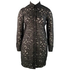 NEIL BARRETT Taglia L Camicia asimmetrica con bottoni in cotone nero con pizzo e occhiello