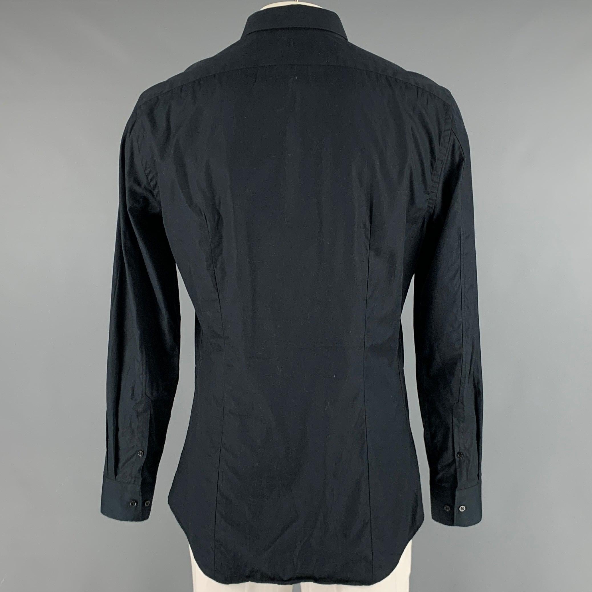 Men's NEIL BARRETT Size L Black Mixed Fabrics Cotton Button Up Long Sleeve Shirt For Sale