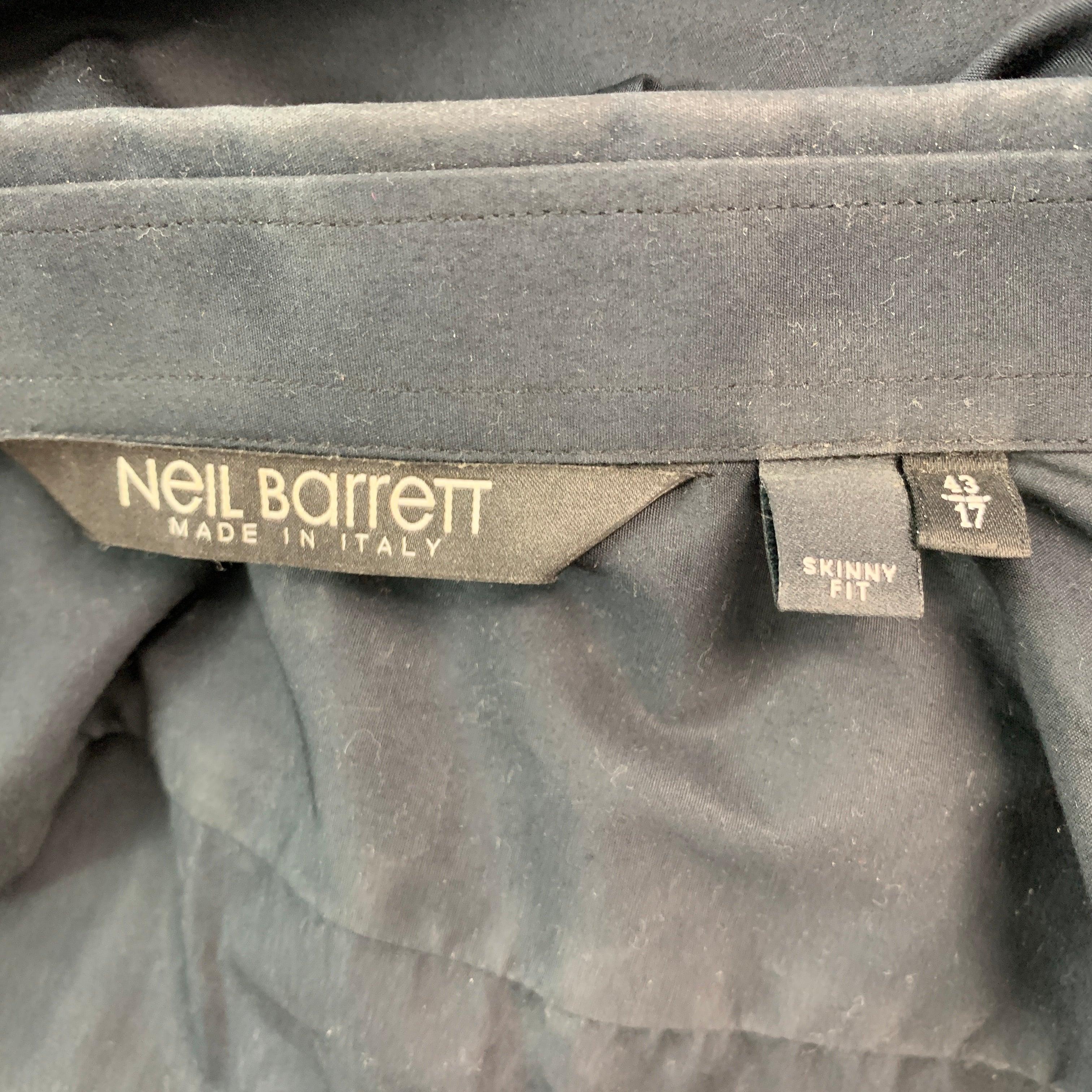 NEIL BARRETT Size L Black Mixed Fabrics Cotton Button Up Long Sleeve Shirt For Sale 1